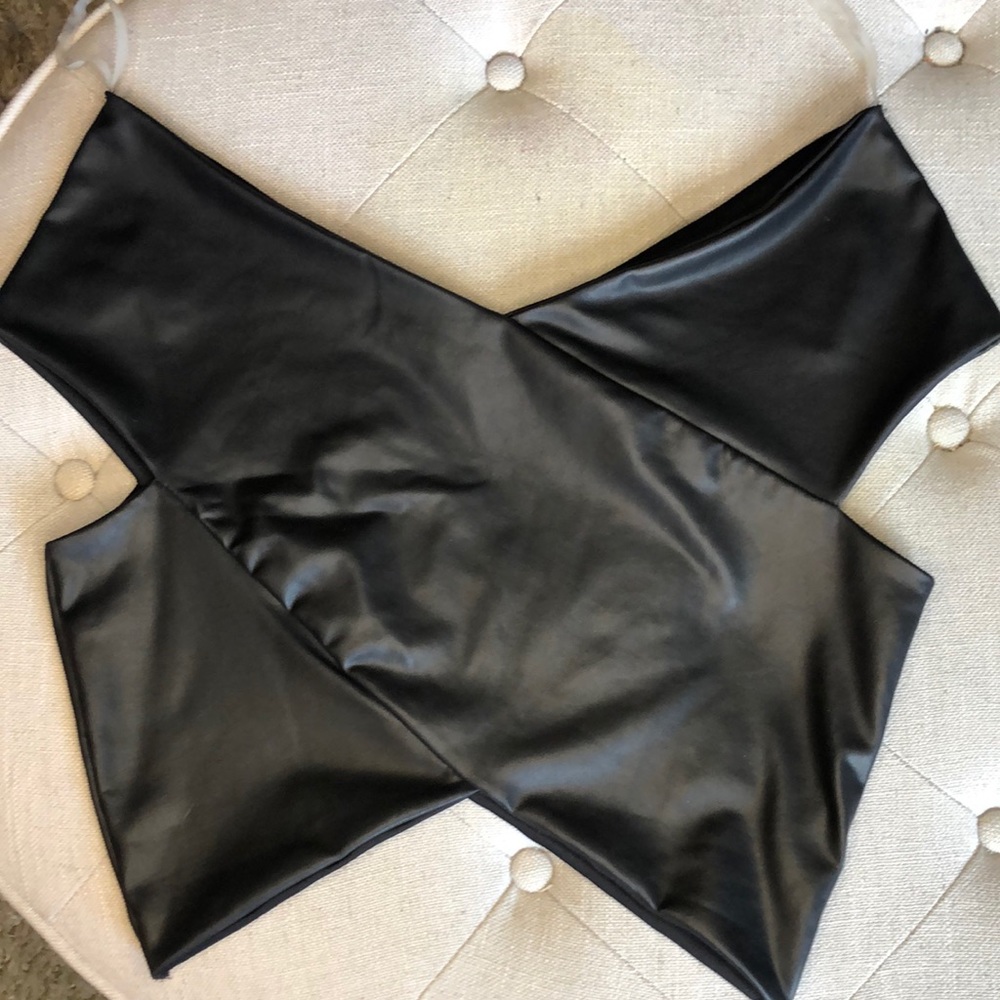 X faux leather cut out crop top